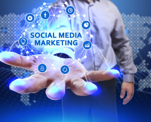 Hand extended showing Social Media Marketing