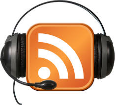 Podcast symbol with headphones wrapped around them
