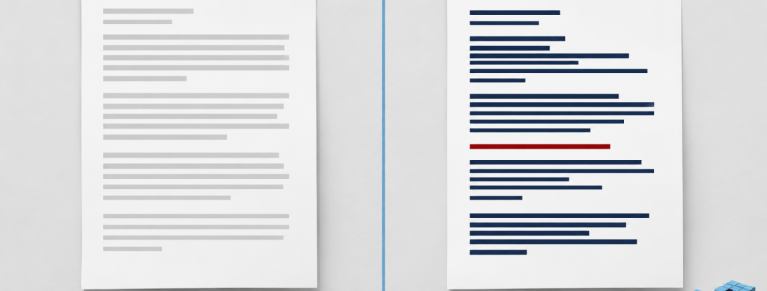 AI Brand Voice Profile: Generic AI Writing vs. Voice-Profiled Writing | Lucé Media Split frame graphic comparing generic AI written text with voice profiled writing Luce Media branding