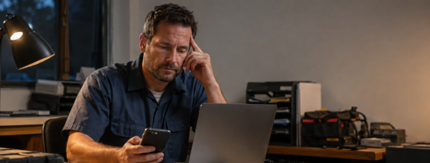 Business Owner Creating Social Media Content After Hours | Lucé Media Local business owner creating social media content after a long workday