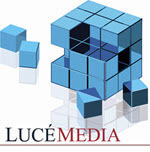 Logo for LucéMedia a 3D blue cube mosaic forming a larger cube with the company name LucéMedia beneath