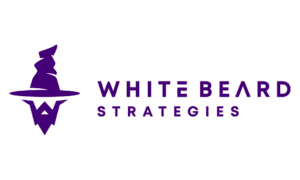 Purple logo with an abstract bearded figure on the left and the words WHITEBEARD STRATEGIES in bold purple on the right