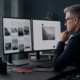 AI Content Sameness: How to Make Your Posts Stand Out | Lucé Media Marketing professional comparing a feed of similar social posts against one distinct post on a laptop screen