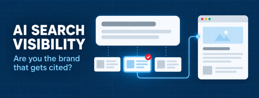 ai-search-visibility-brand-citations-featured | Lucé Media AI search visibility graphic showing an AI answer panel with one highlighted source citation linked to a business website