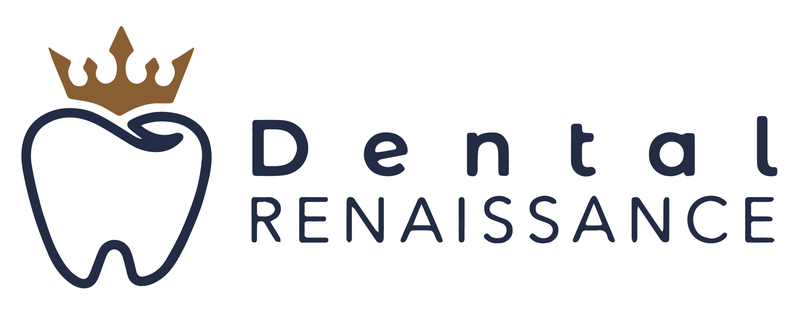 Logo for Dental Renaissance featuring a stylized tooth with a gold crown above it, in navy text.