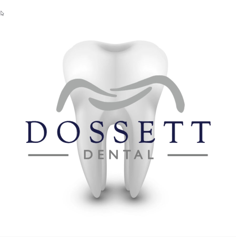 Dossett Dental logo: a white tooth with a gray curved smile and the text DOSSETT DENTAL.