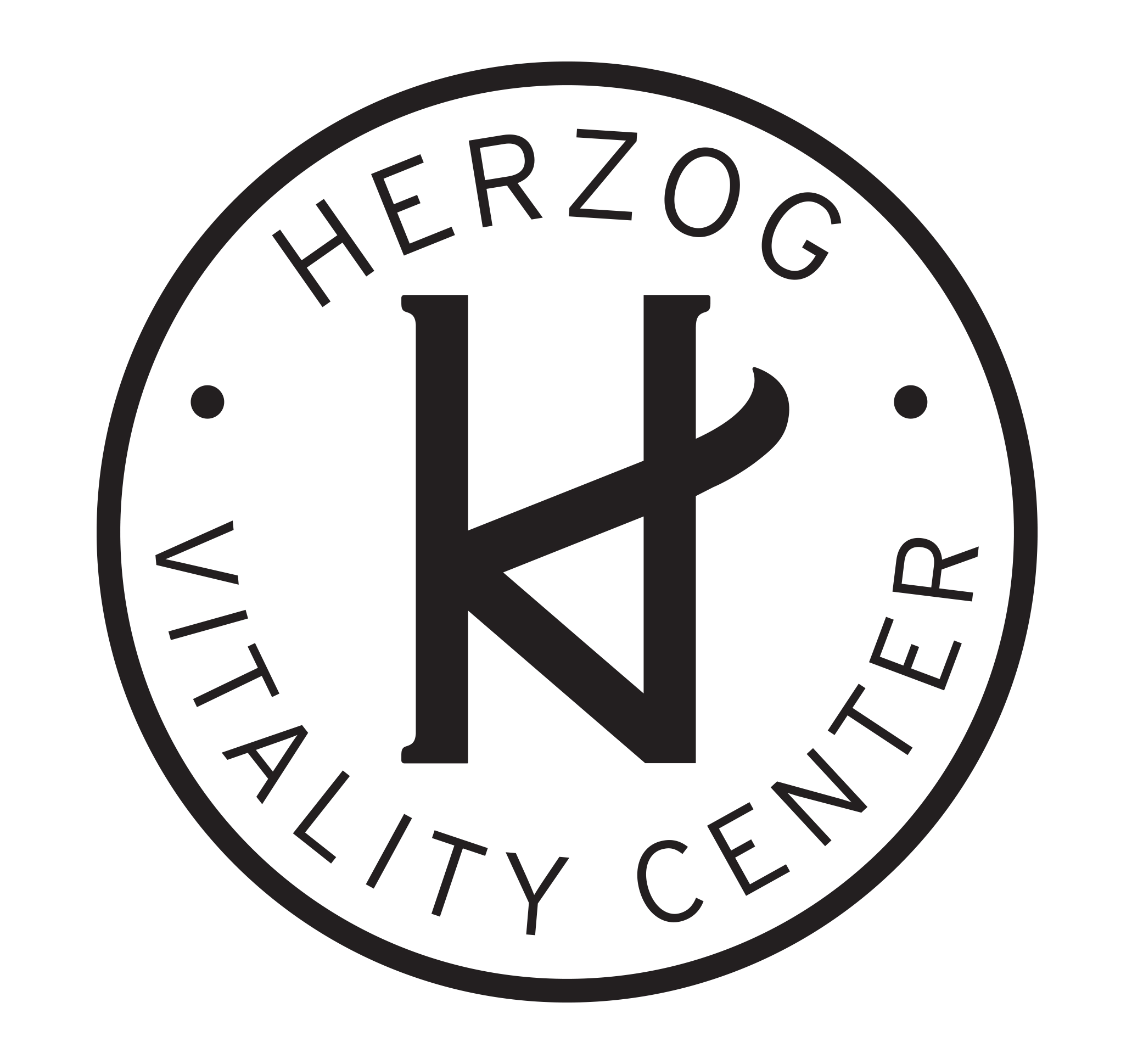 Circular seal-style logo with the word HERZOG around the edge and a large central K.