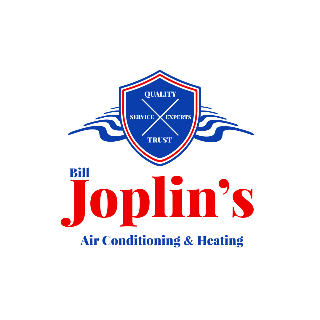 Company logo for Bill Joplin's Air Conditioning & Heating featuring a blue shield emblem with red outline and wing accents, plus bold red 'Joplin's' and blue 'Air Conditioning & Heating' text.