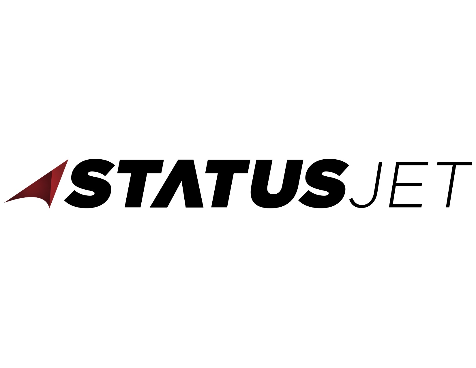 StatusJet logo featuring a red triangle swoosh on the left and bold black 'STATUS' with italicized 'JET' text