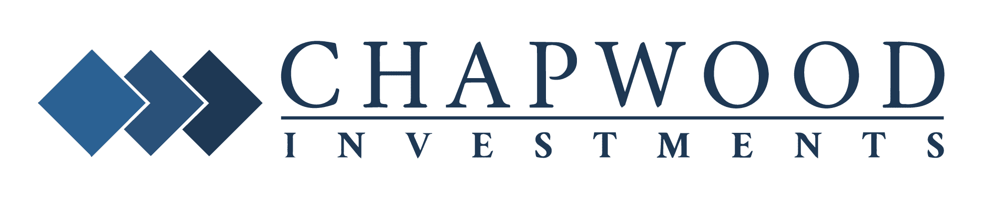 Chapwood Investments logo with three blue diamonds to the left and the navy wordmark CHAPWOOD INVESTMENTS under a line.
