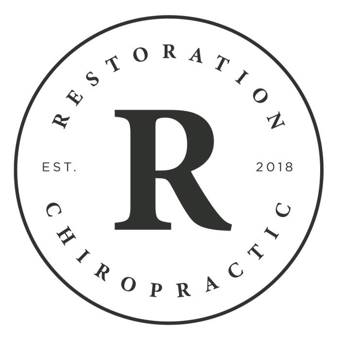 Circular logo for Restoration Chiropractic with a large central 'R' and 'Est. 2018' around the edge.
